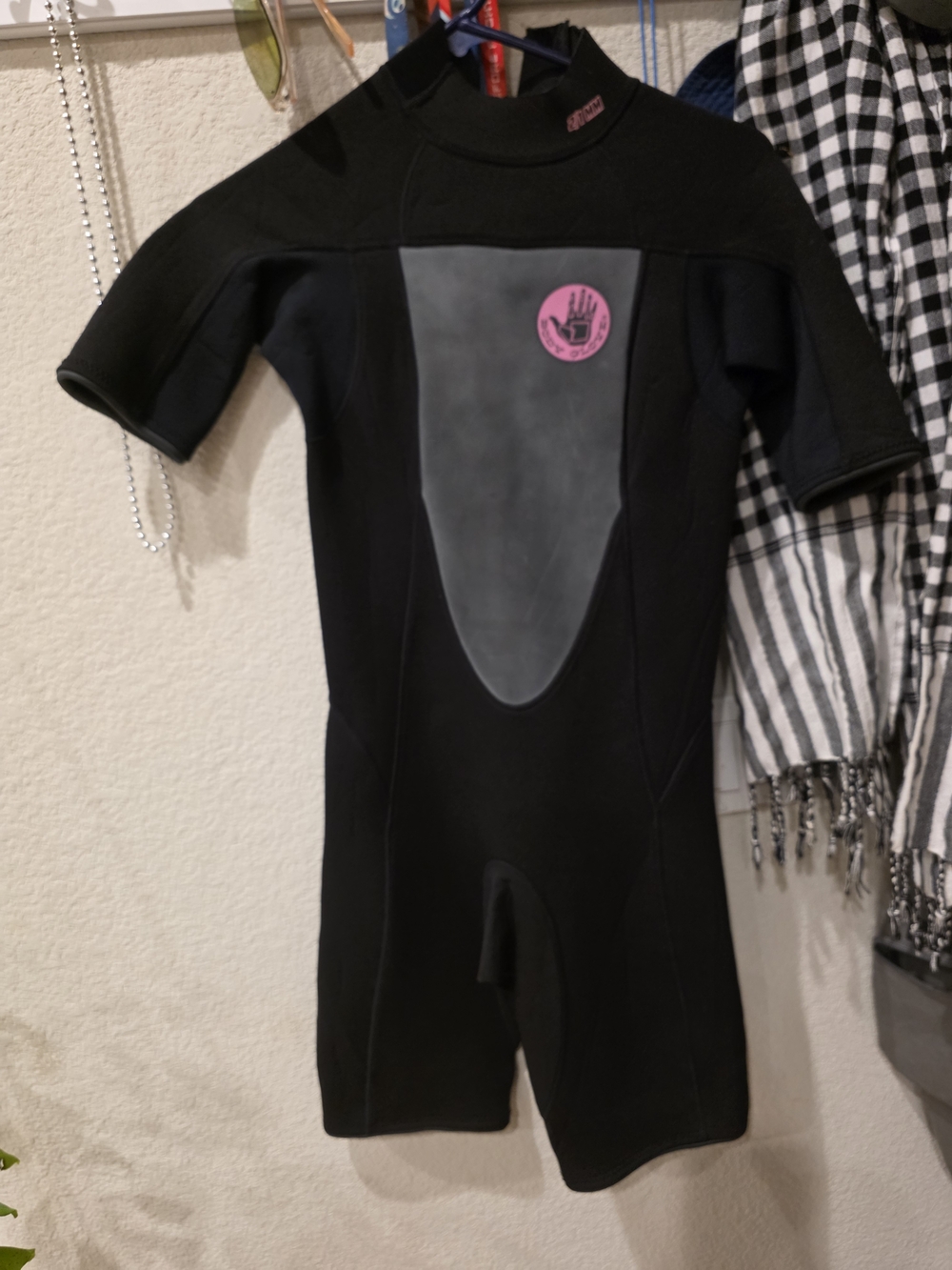 WOMENS Black Short Sleeve Wetsuit One Piece with Pink Logo
